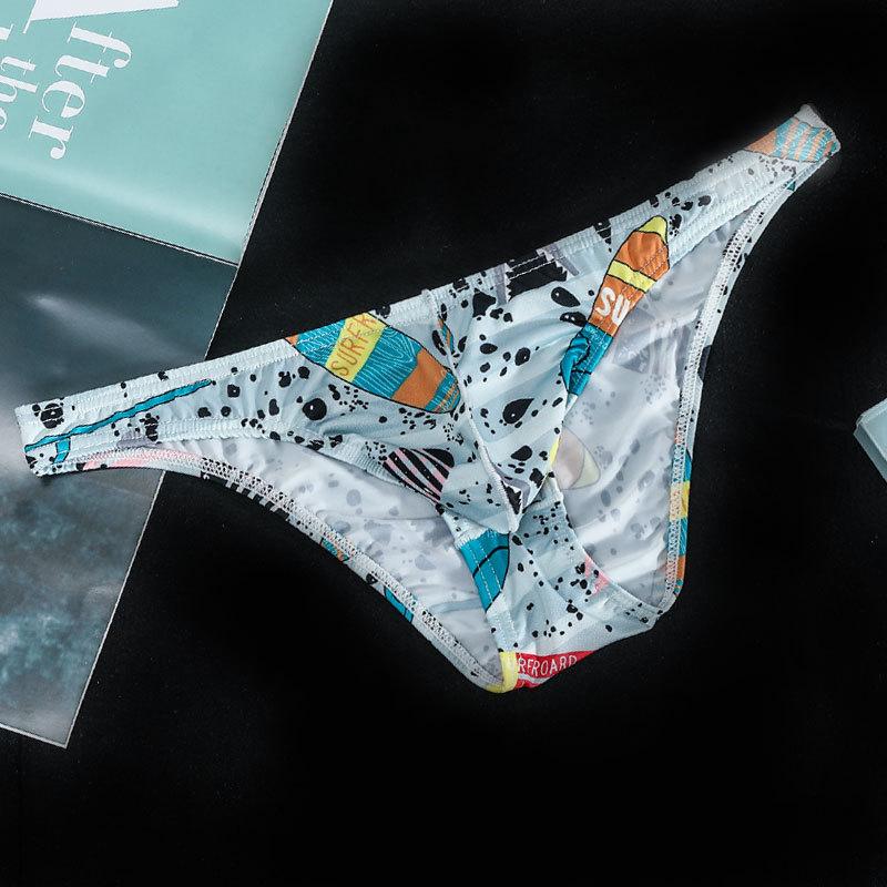 Мужское треугольное нижнее белье, U-образный выпуклый крой, низкая посадка, спортивные, летние, шорты с принтом