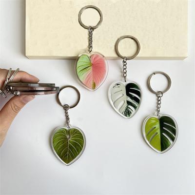 1PC Simulation Green Plant Lovely Keychain Fashion Leaf Key Ring Pendant Small Gift Acrylic Women's Bag Pendant
