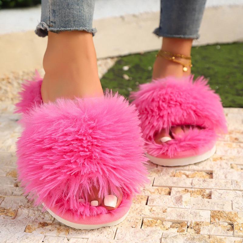 Fashion Autumn Winter Women Plush Slippers Fluffy Light Flip Flops Home Open Toes Living Room Shoes Fashion Sexy Slides Pantuflas Mujer