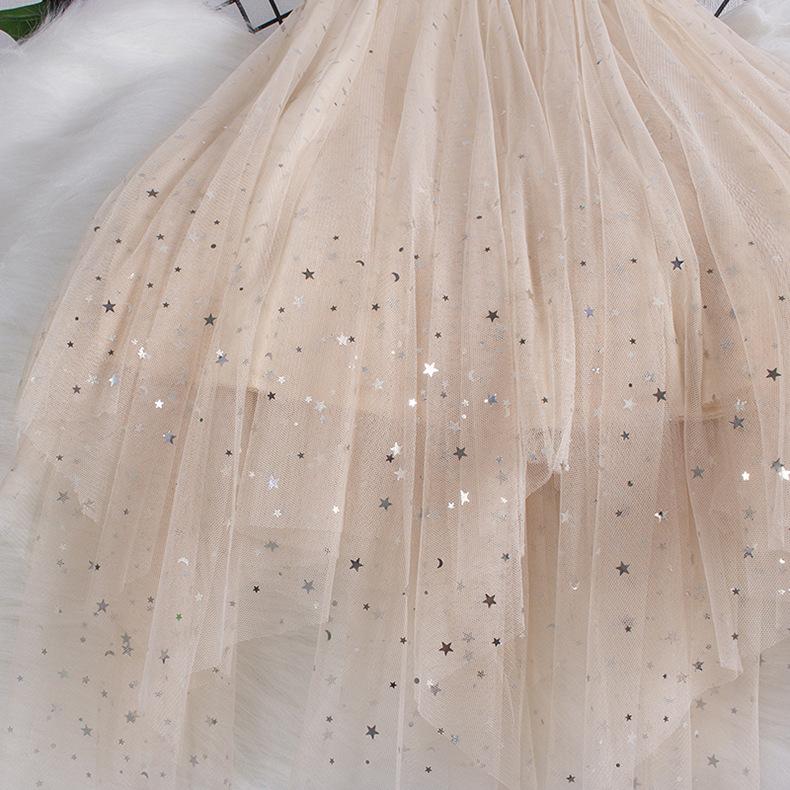 Autumn and Winter High Waist All-match Star Sequined Mesh Skirt Mid-length Long Skirts for Women Slim