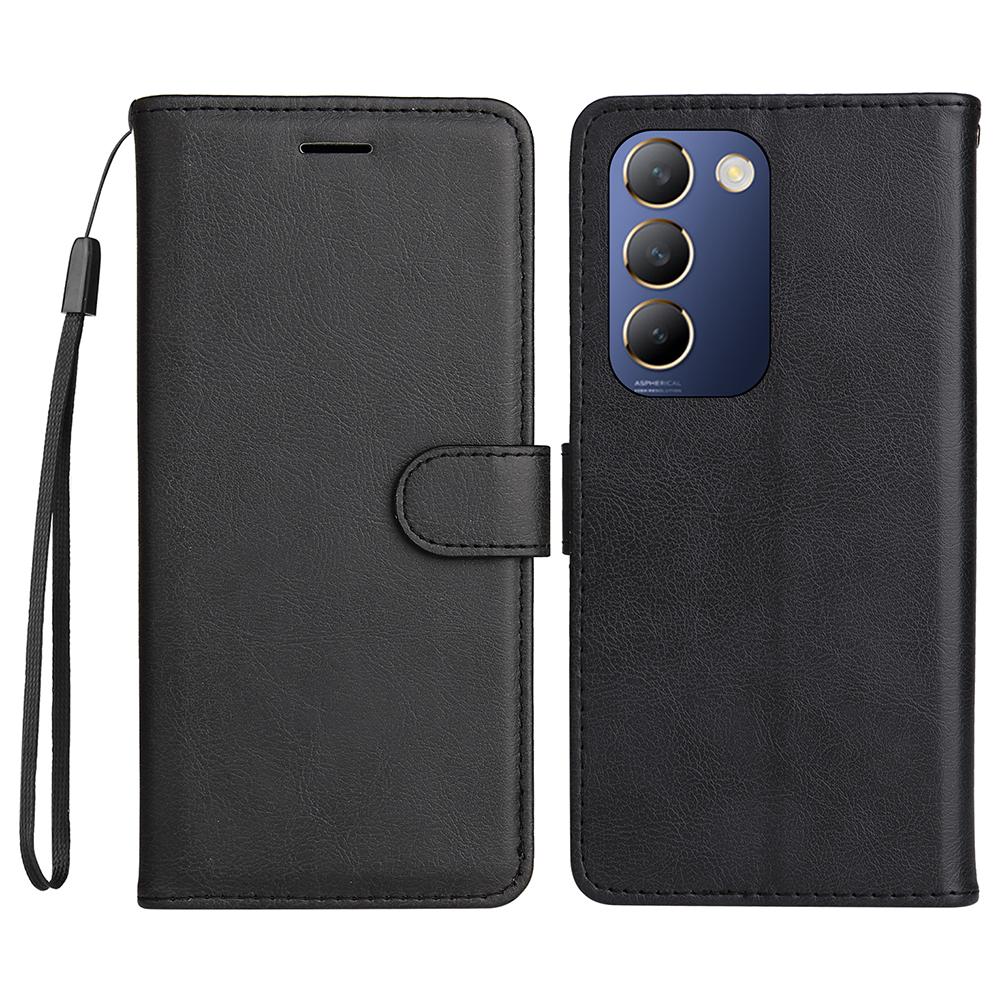 For Vivo V40 SE 5G/Y100 5G (Indonesia)/Y200e 5G/V30 Lite 5G (India) Case Solid Color Leather Mobile Cover Wallet Stand with Strap