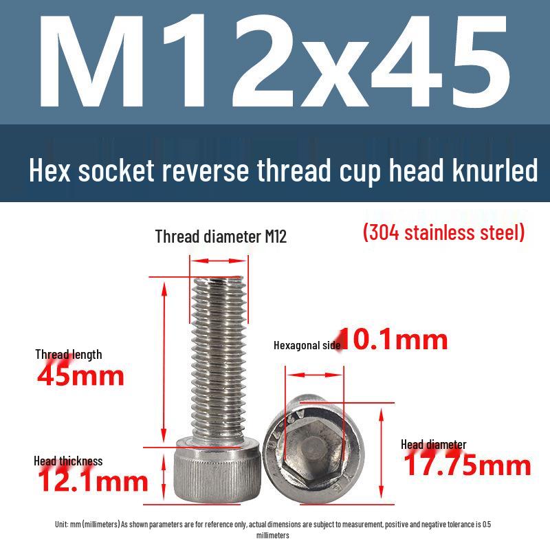 Yigu Yigu 304 Stainless Steel Reverse Thread Knurled Hex Socket Cup Head M6-M12 Screws