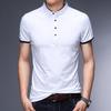 Мужская футболка облегающего кроя с воротником-стойкой, 2025: Повседневный, Однотонный, С коротким рукавом, Универсальный хлопок для лета