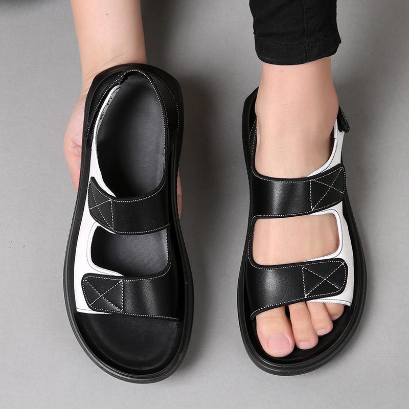 2024 Новые Летние Мужские Высококачественные Популярные Пляжные Туфли из Коровьей Кожи Мужские Повседневные Нескользящие Черные Белые Сандалии с Двойной Пряжкой