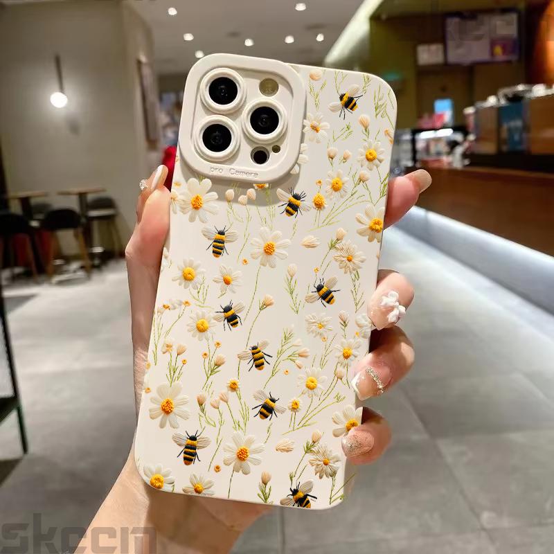 Милый чехол для телефона с цветочным узором и пчелкой для iPhone 16E 16 15 14 13 12 11 Pro Max Mini X XS XR 7 8 Plus Противоударный мягкий чехол