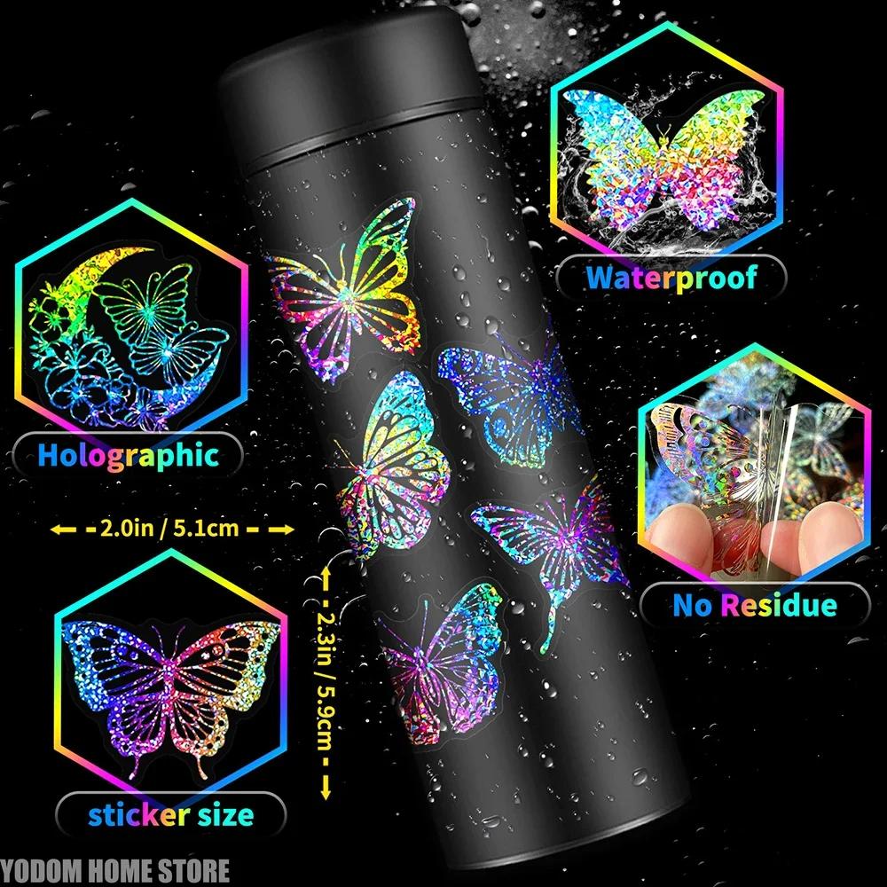 100pcs Holographic Laser Butterfly Stickers For DIY Guitar Scrapbooking Suitcase Water Bottle Phone Laptop Skateboard