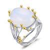 Zhenrong Women's Inlaid Moonstone-Imitation Ring, European & American Style, Plated 18K Gold Two-Tone Jewelry