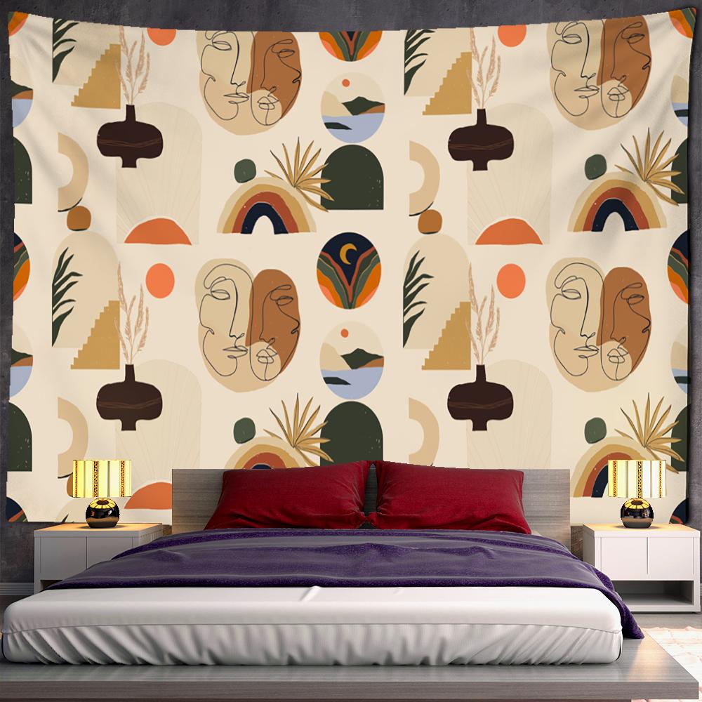 Простая линия иллюстрации гобелен настенный Ретро картина маслом в богемном стиле Ins домашний декор фоновая ткань