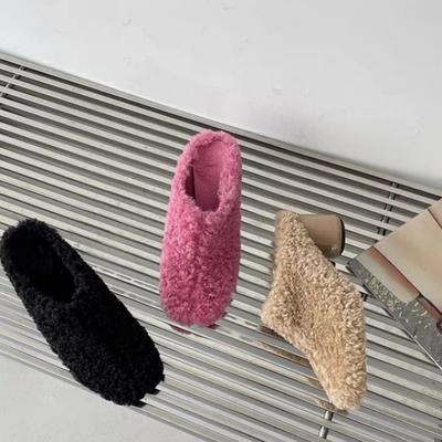 Зимние Новые С круглым носком Плоские Нескользящие и Кашемировые тапочки Однотонные Простые Модные Удобные Толстые Тапочки на высоком каблуке