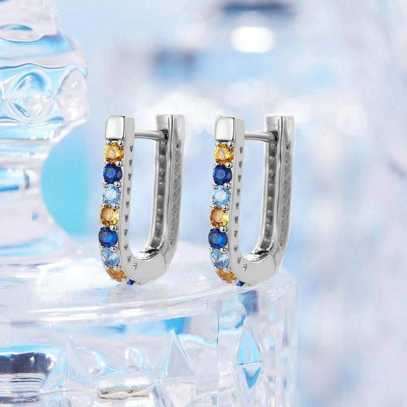 BAMOER 925 Sterling Silver Classic U-shaped Ear Buckles Earrings for Female Shining Zircon Earrings Fine Jewelry Gift