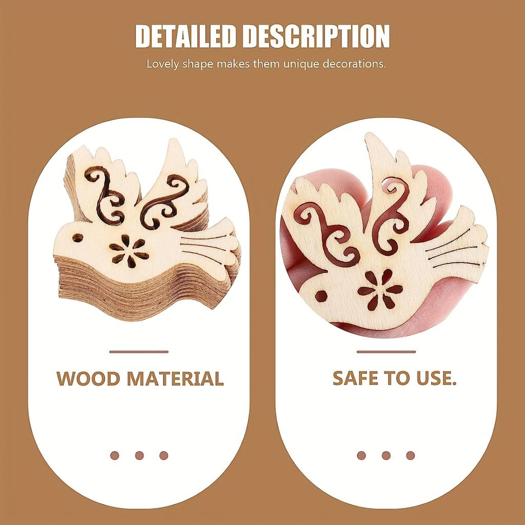 60pcs Unfinished Wooden Peace Dove Wood Cutouts Wood Bird Pigeon Shape Cutout Slices For DIY Crafts Party Home Decorations