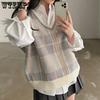 Autumn Winter Female Korean Loose Sweater Vest Vintage Office-lady V-neck Sweater Pullover Women Knitted Tops Pull Femme