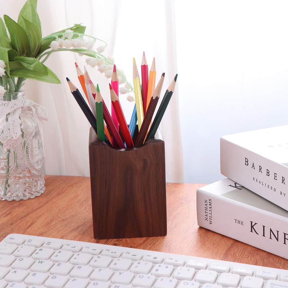 Large Capacity Wooden Pencil Holder Natural Pen Holder Cup Durable Desk Organizer School