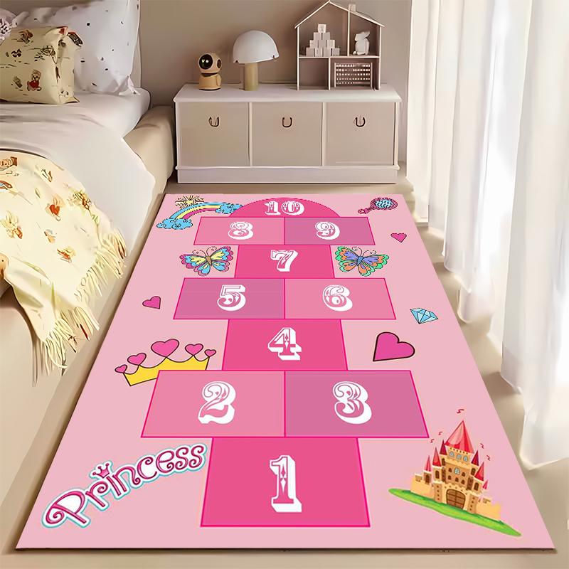 Princess Hopscotch Rug for Kids' Room Non-slip rug suitable for living room and bedroom sofas.