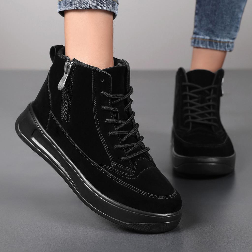 Пара высоких кроссовок на платформе, повседневные, новые мужские короткие ботинки на молнии для улицы, обувь-лоферы на одной педали