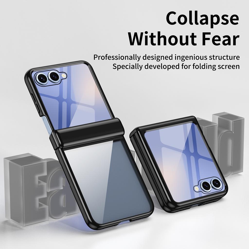 High Clear Plating Case for Samsung Galaxy Z Flip 7 5G ZFlip7 Flip7 Hinged Glass Film Protect Fold Shockproof Hard Plastic Cover