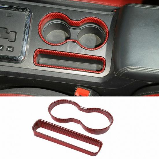Front Cup Holder Cover Trim Ring Bezel for 2009-2014 Dodge Challenger Red Carbon