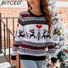 BITCED Jacquard Casual Crewneck Christmas Sweater Lazy-chic Autumn/Winter Women's Knitted Jumper