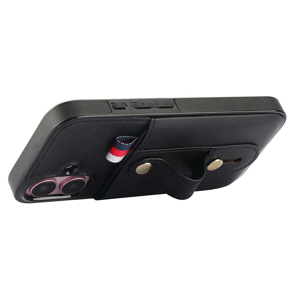 For iPhone 16 Case PU Leather+TPU Hidden Card Holder Drop-proof Phone Cover with Kickstand