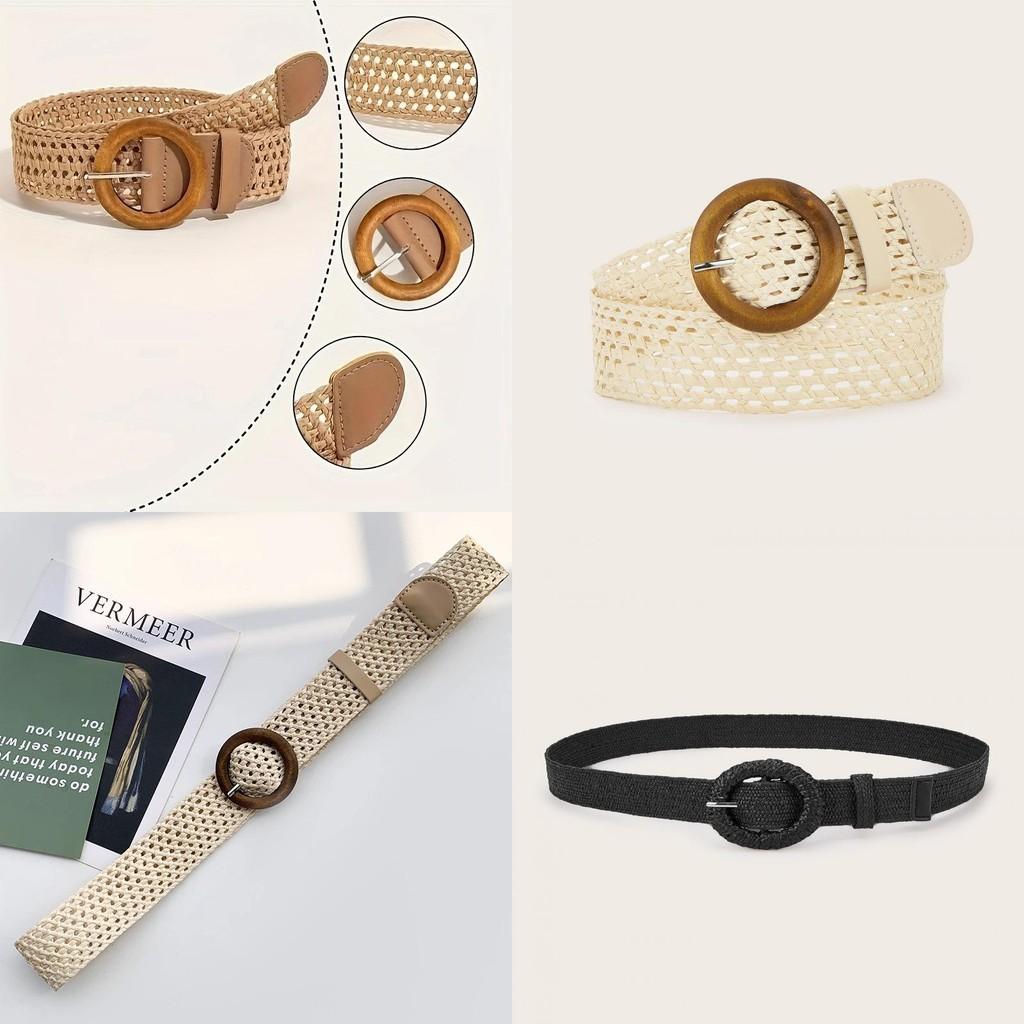 Feminine Woven Cotton Linen Belt With Round Clasp For Summer Boho Dress Styling