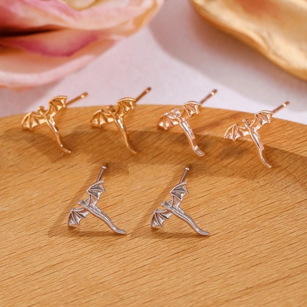 Personality Metal Stud Earrings Small Flying Dragon Stud Earrings Vintage Dragon Earrings Daily