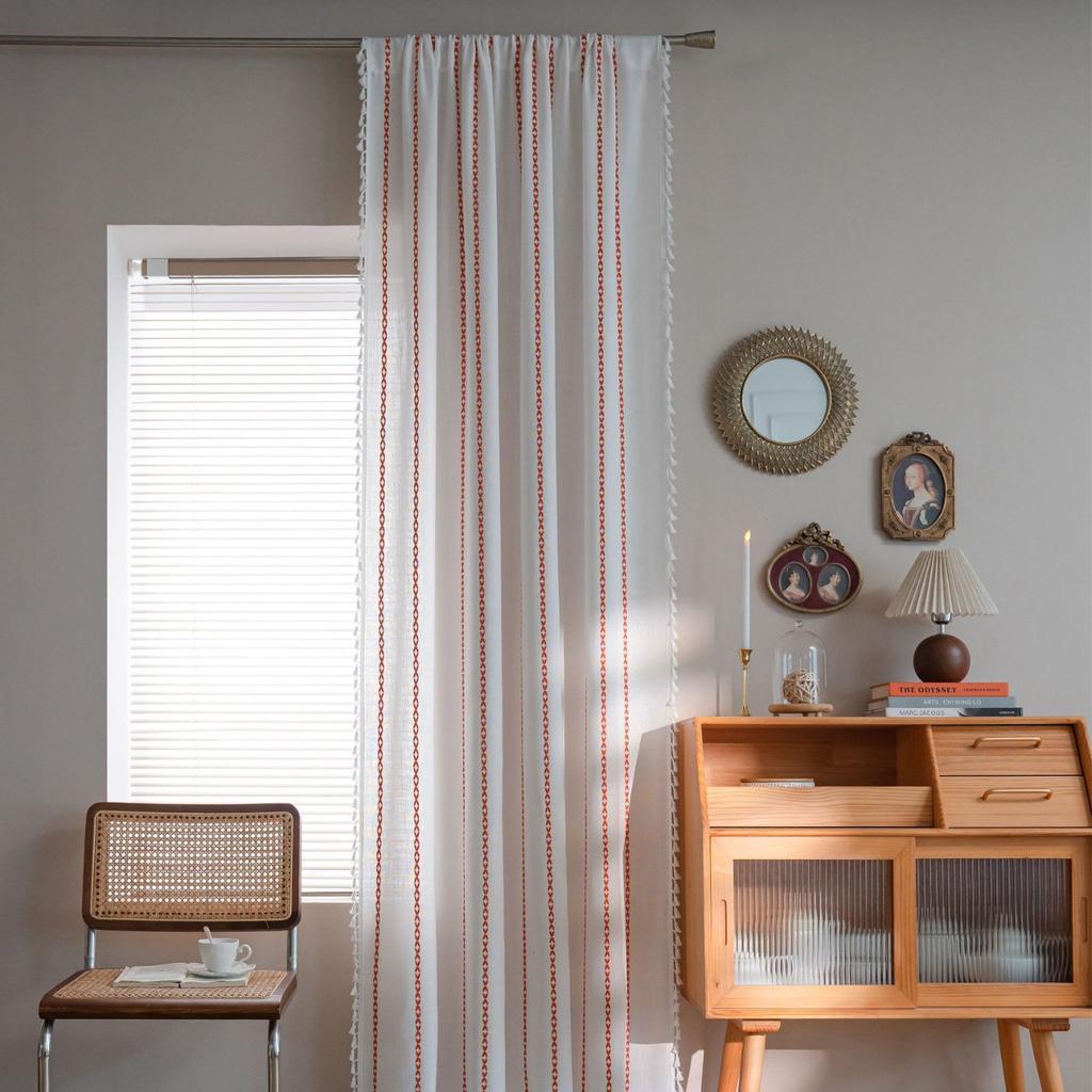 Nordic minimalist curtain finished solid color line kitchen curtain country style living room semi-blackout bay window