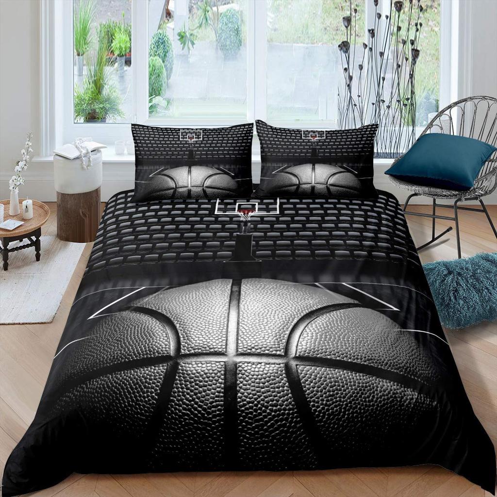 Basketball Duvet Cover Set Queen,Sports Gaming Comforter Cover For Boys Girls,Black Graffiti Bedding Set Sports Bedspread Cover