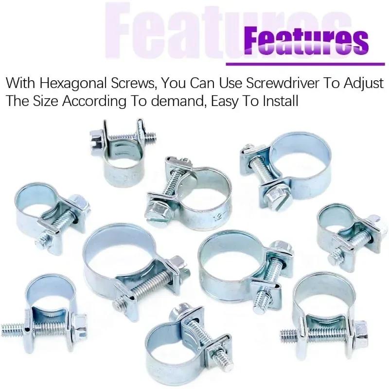 92pcs Hose Clamps Zinc Plated Fuel Injection Line Adjustable Metal Pipe Clamp Kit for Automotive Agriculture Construction