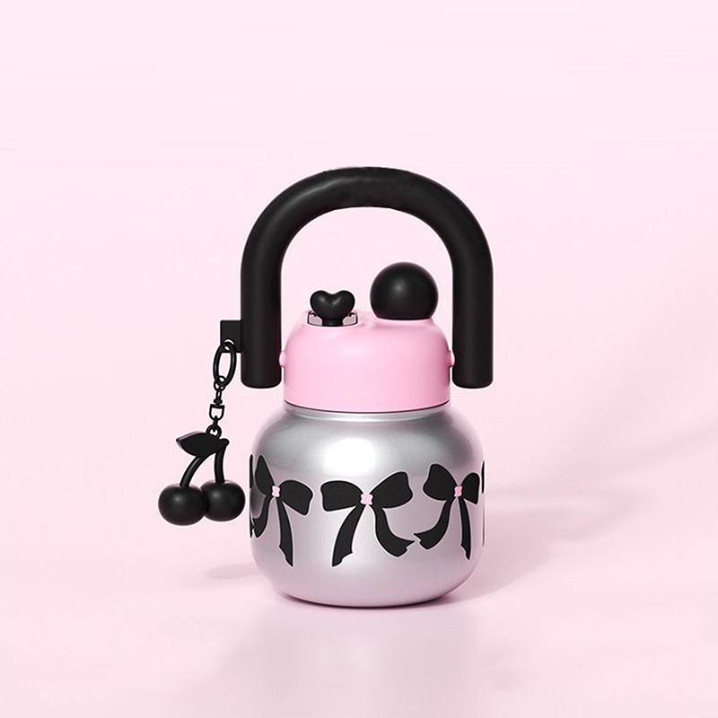 Портативный стакан для воды большой емкости, пластиковый стакан с вишней и соломинкой, бутылка для воды, стакан с двойным питьем и бантиком, подарки