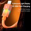 USAMS SJ776 U93 1,2 м 30 Вт Кабель для быстрой зарядки в оплетке Type-C на Lightning с LED-индикатором