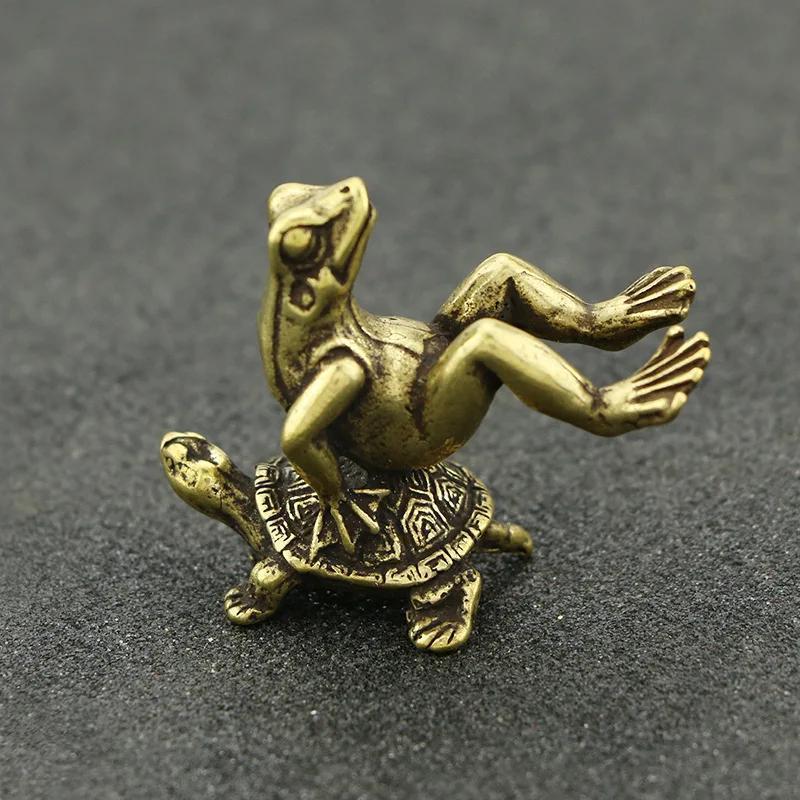 1pc Home Decoration Antique Play Brass Tortoise Frog Miniature Statue Decoration Desk Decoration Bronze Sculpture