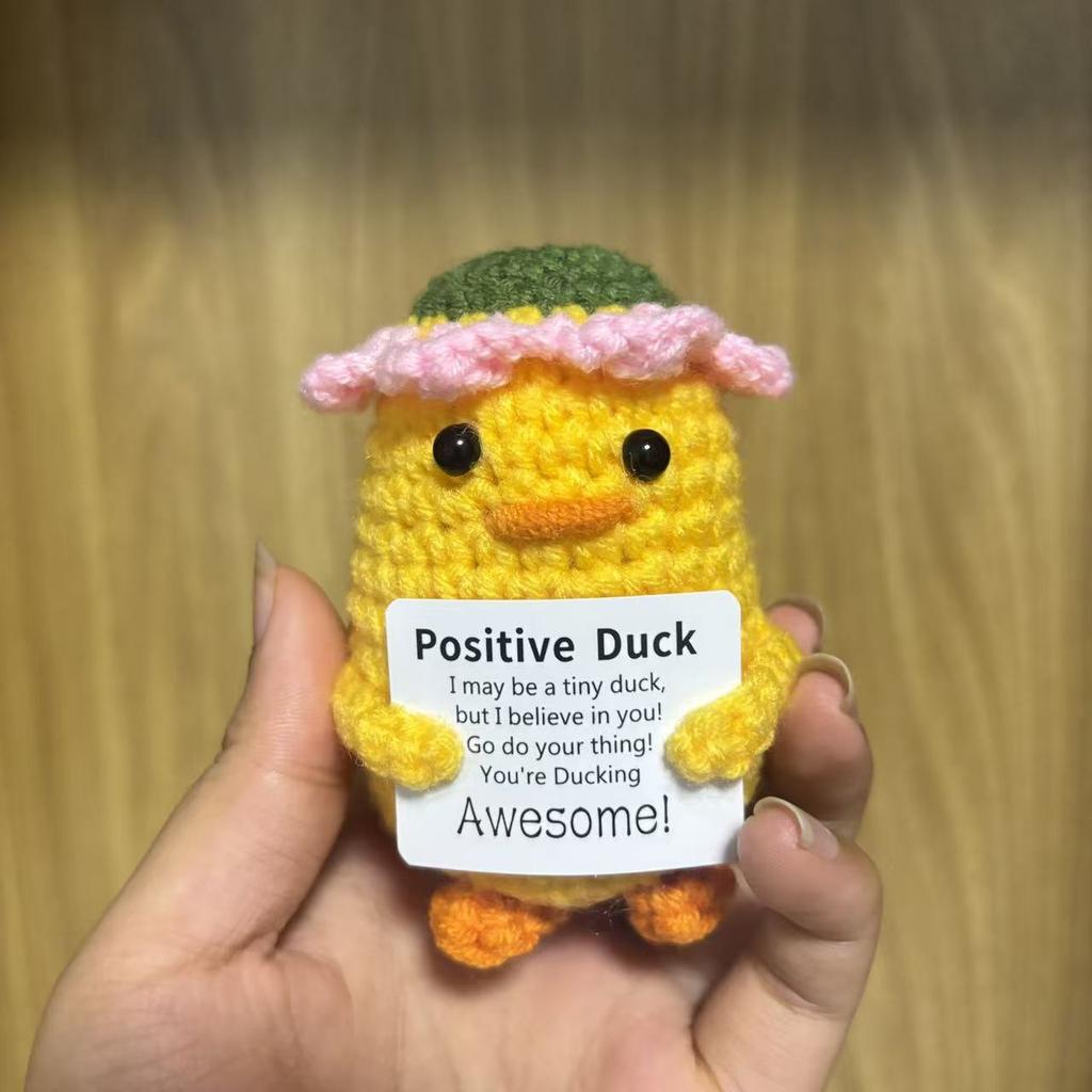 Funny Crochet Positive Energy Coffee Doll with Card Home Room Decoration Handmade Knitted Coffee Desk Ornament Christmas Gifts