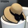 Simple Elegant Retro Casual Breathable Black Bow Sun Hats Women's Summer Wide Brim Versatile Sunscreen Outdoor Straw Hats