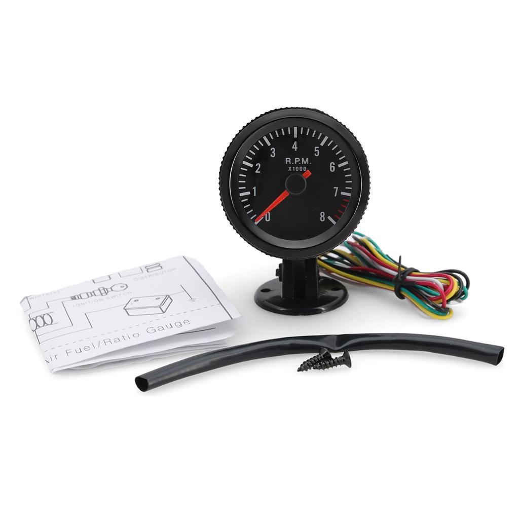 White Backlight 2" 52mm RPM Tachometer Car Tachometer Gauge 0-8000RPM Car Meter Black Case Tacho for 1-8 Cylinders Gasoline