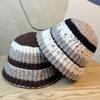 Новая полосатая шляпа-панама Зимняя теплая вязаная плюшевая шляпа-рыбачка в корейском стиле Универсальная шерстяная шляпа-ведро для женщин