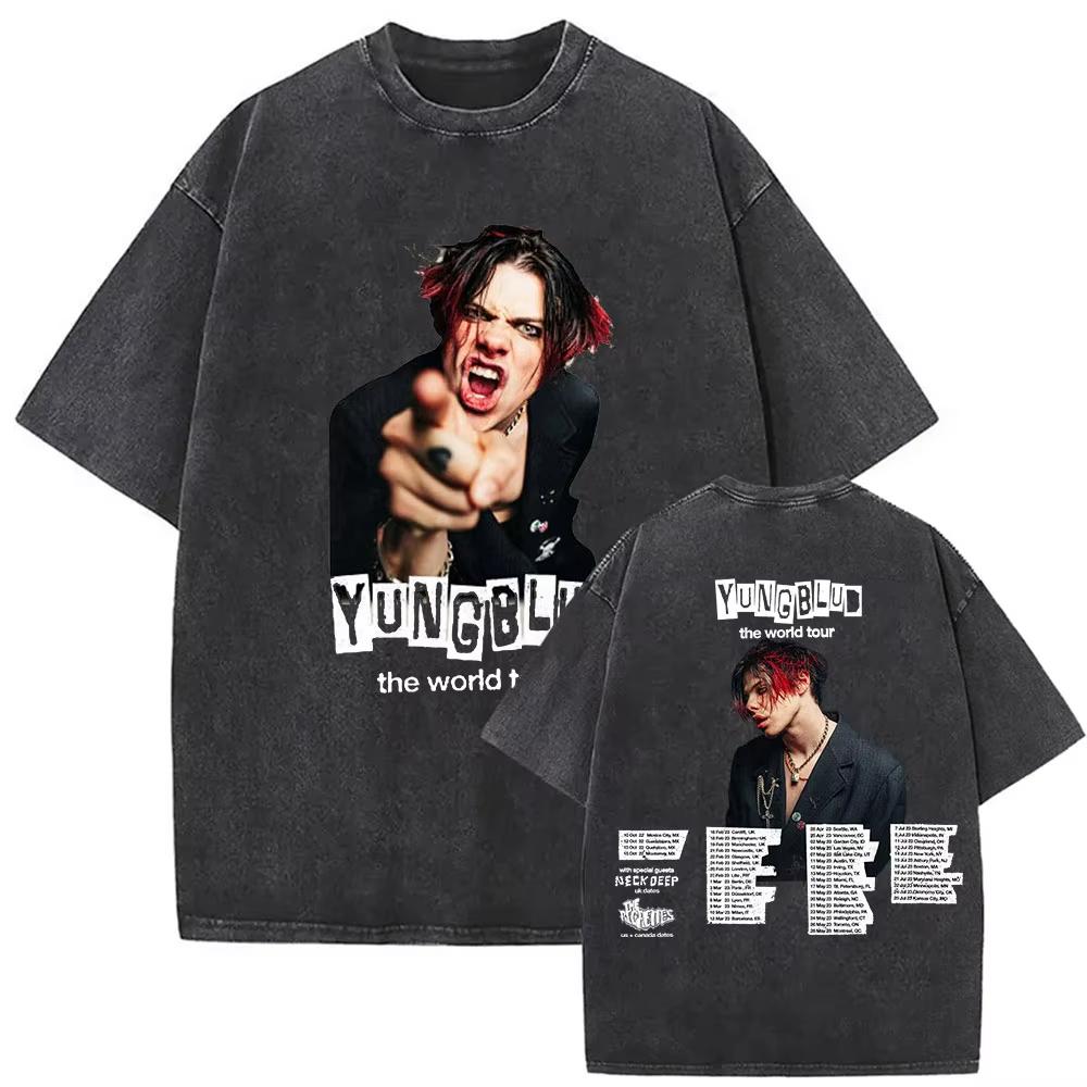 Винтажные стираные футболки Yungblud IDOLS The World Tour Мужские Женские Хип-хоп Высокое качество Готические Оверсайз Футболки Уличная одежда