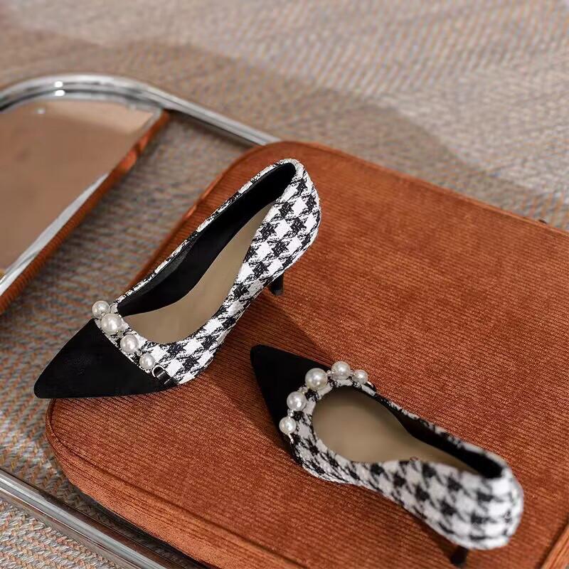 Qiandongge High Heels Women's Spring and Summer 2025 New Pearl Professional Work Shoes Femininity Socialite Stiletto Single Shoes