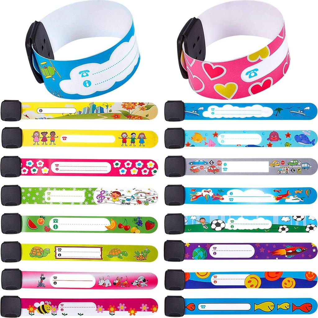 36 Pieces Child Safety ID Wristband Anti Lost ID Children Wristband Reble Identification Bracelets Adjustable Waterproof ID Band for Boys and Girls