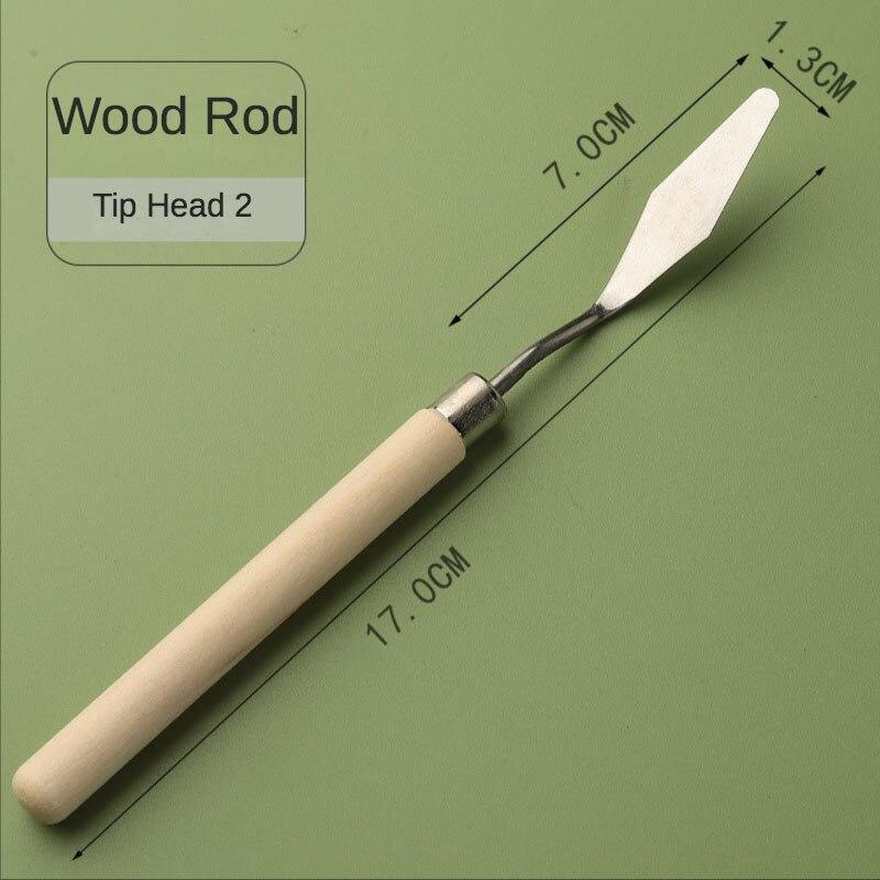 1 Pcs Student Art Oil Painting Scraper Wood Flat/Tip Head Stainless Steel Pick Knife Gouache Pigment Pointed Color Mixing Shovel