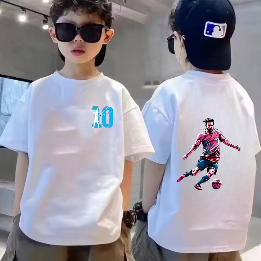 Summer short sleeved Messi double-sided printed children's T-shirt casual fashion sports T-shirt children's men's and women's clothing