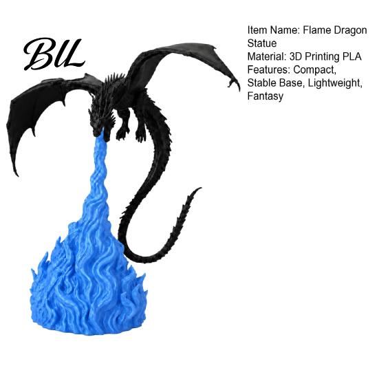 Fantasy Theme Room Decor 3D Printed Fire-Breathing Dragon Statue, Mystical Figurine with Flame Office Desk Accessories Base, Desktop Ornament