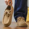 Vintage Khaki Casual Shoes For Man Suede Loafers Comfy Lace-up Platform Shoes Man 2025 Spring Brand Men's Shoes Chaussures Homme