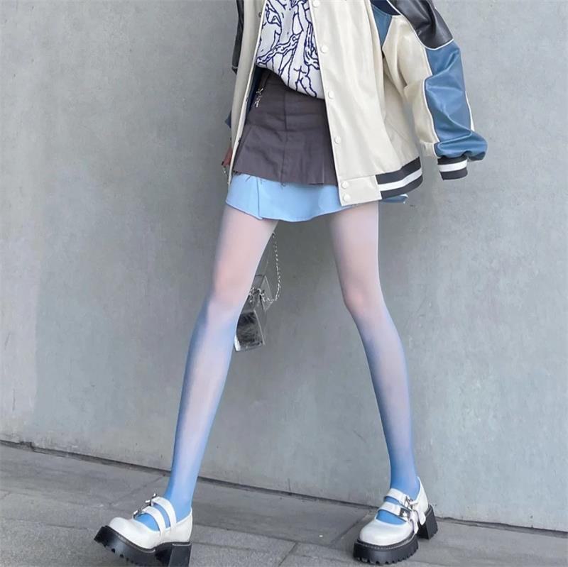 Градиентные шелковые чулки - женские сексуальные прозрачные колготки в черно-белом цвете