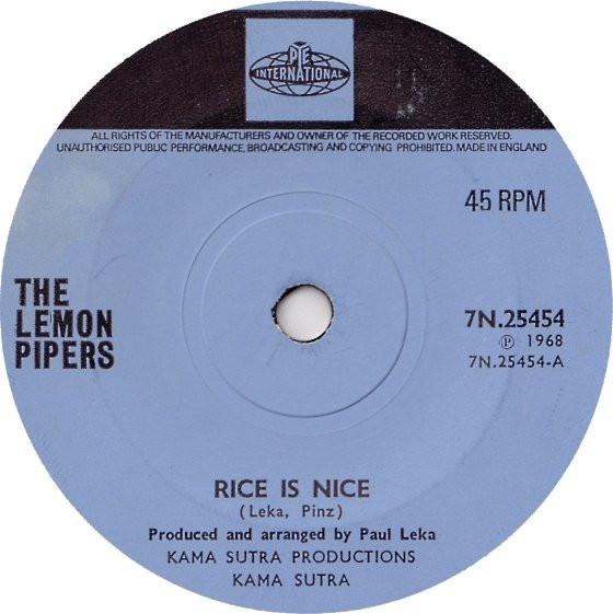 7inch Record LEMON PIPERS - Rice Is Nice 7N25454 Pye Internation 1968 UK Rock Used