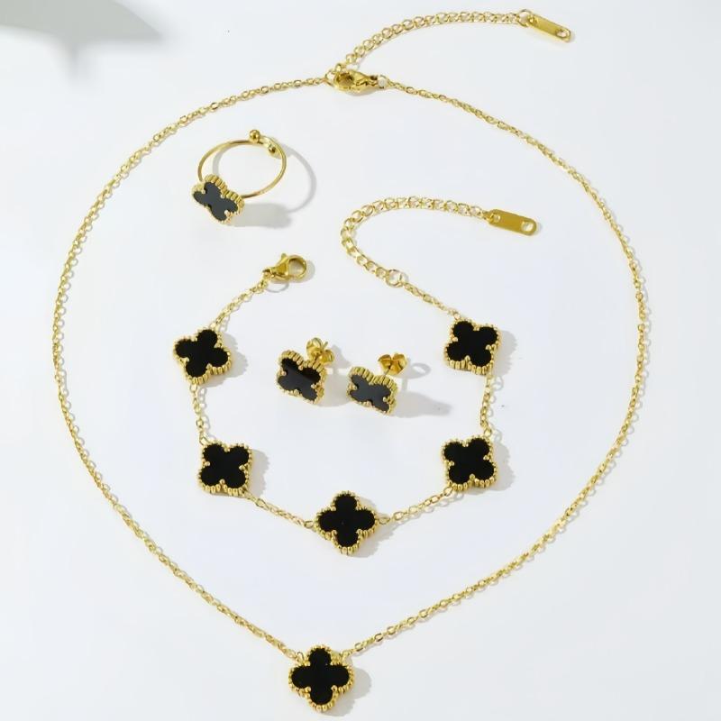 Набор "Четырехлистный клевер", Набор бижутерии из нержавеющей стали с бахромой.