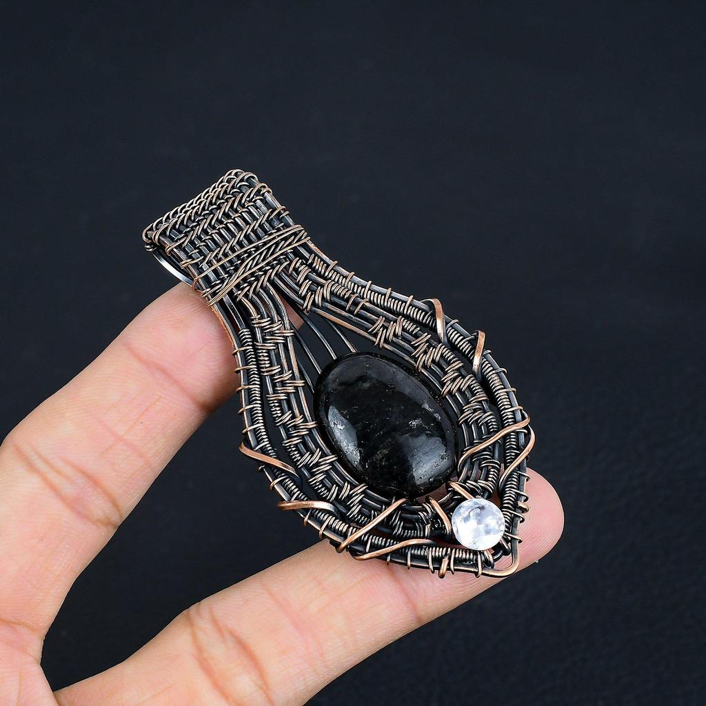 Black Tourmaline Pendant Gemstone Jewelry, 999 Copper Wire Wrapped Pendant, Handmade Amazing Pendant Jewelry