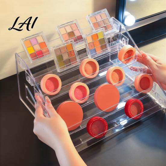 Transparent Desktop Storage 5/7 Tier Acrylic Display Stand with Fences Perfume Organizer Stepped Countertop Shelf Makeup Multifunctional Clear