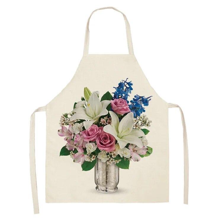 Home Decor Kitchen Dining Room Cooking Bib Aprons Linen Floral Pattern Women's Aprons