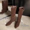 Inner Height Increase 6cm Retro Pointed Buckle with Western Cowboy Boots Women's 2025 New Wide Tube Thin Pile Boots