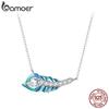 BAMOER, стерлинговое серебро 925 пробы, сверкающий циркон, синяя эмаль, подвеска в виде пера павлина, ожерелье для женщин, подарок на день Святого Валентина